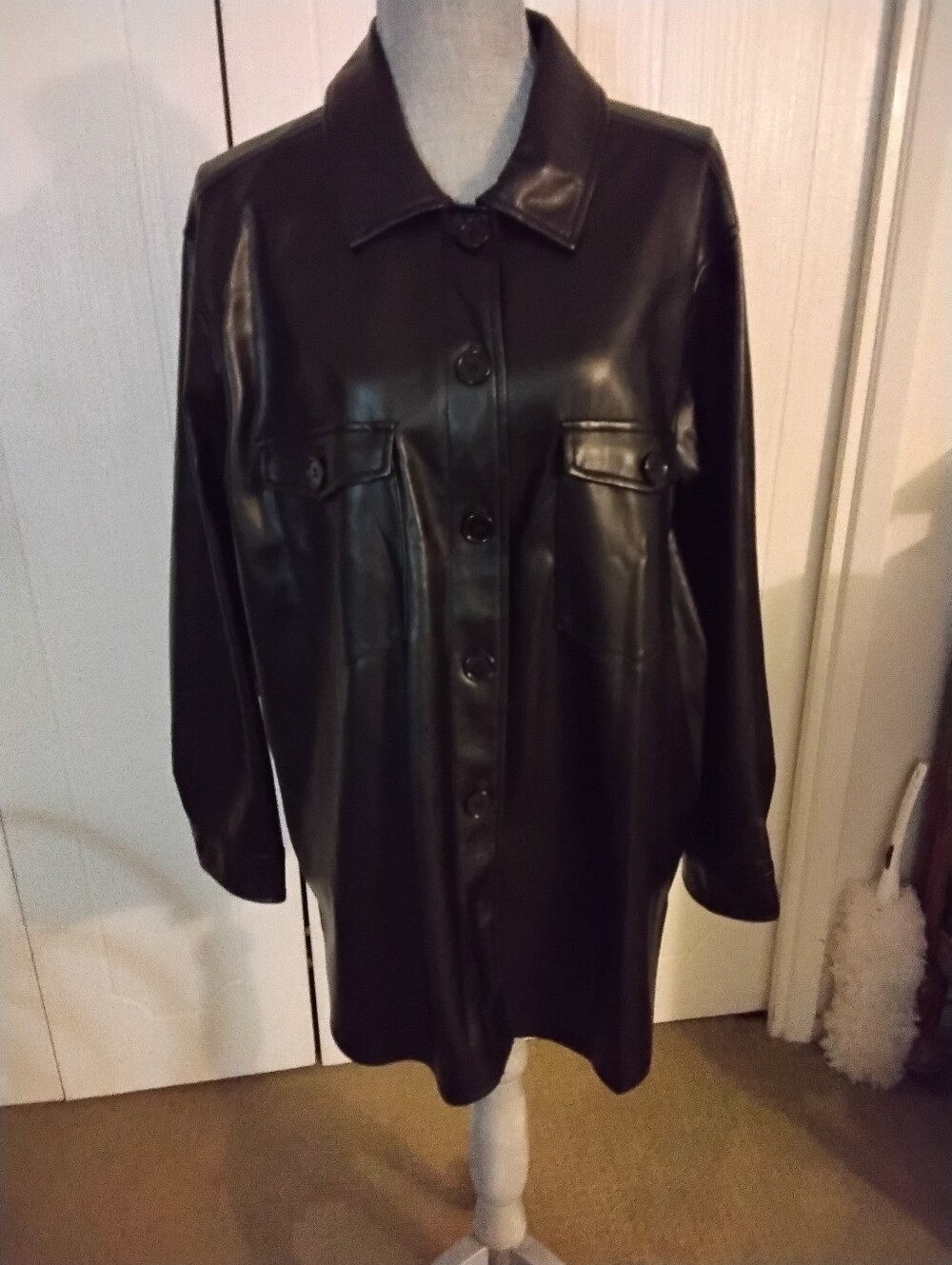 Black Faux Leather Shirt/jacket, Size XL